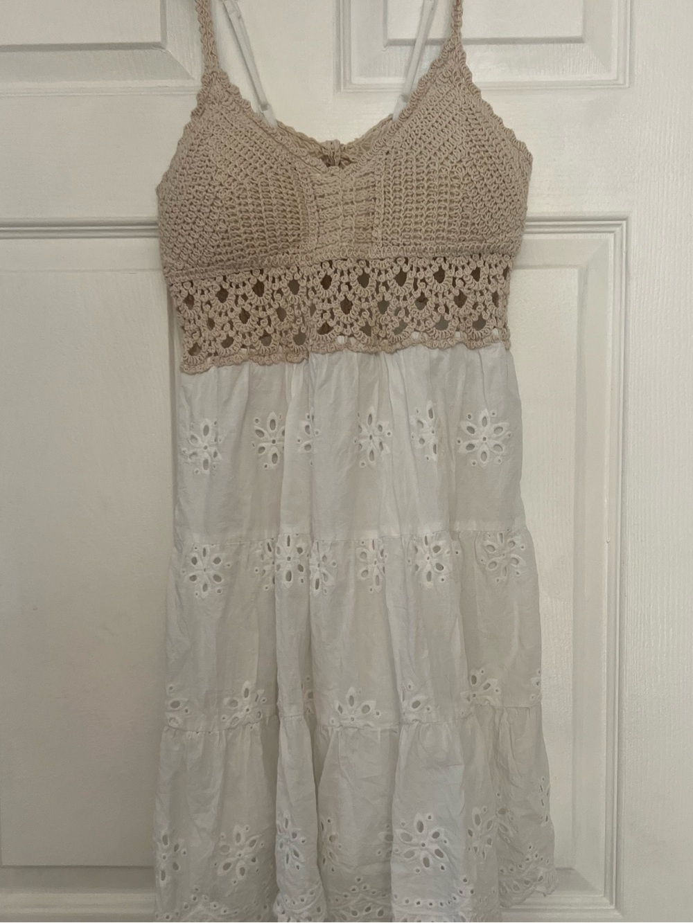 Altar'd State Cream & White Crochet Bodice Eyelet Dress